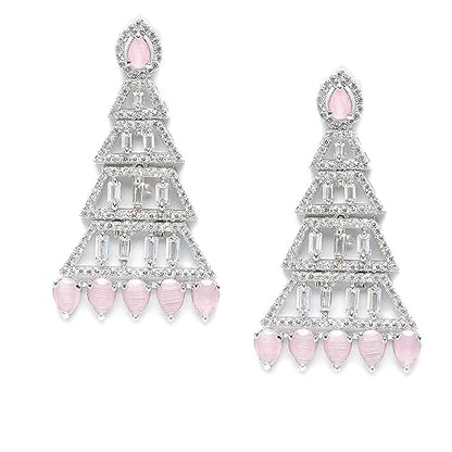 LukGud Oxidised Silver-Plated American Diamond studded Triangular Shaped Drop Earrings for Girls and Women