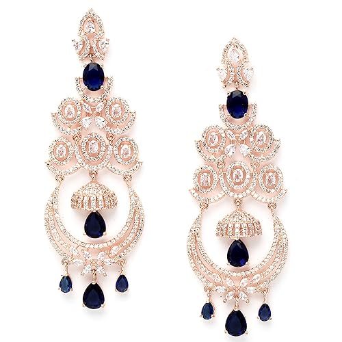 LukGud Floral Shaped American Diamond Dangle Chandelier Earring For Women And Girls