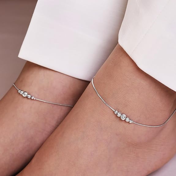 LukGud 925 Sterling Silver Chain Anklet | Rhodium Plated Ornate Gift Ideas-Women Weave Anklet