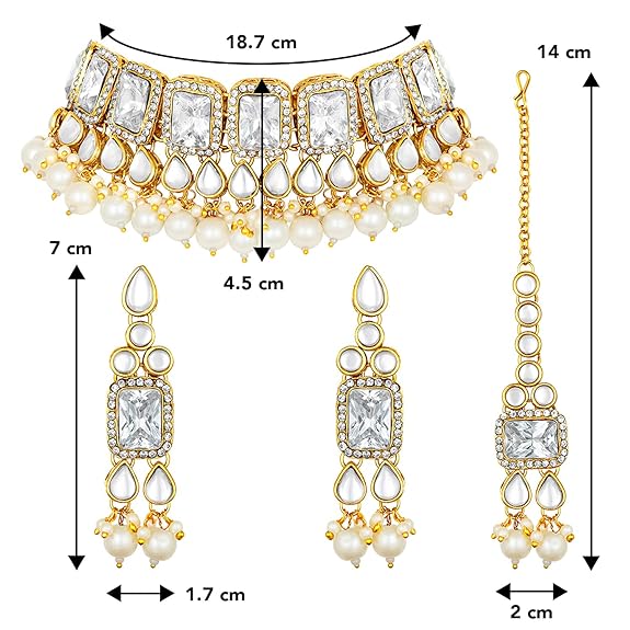 LukGud Crystal Faux Pearl Kundan Necklace & Jewelry Set Gift for Women