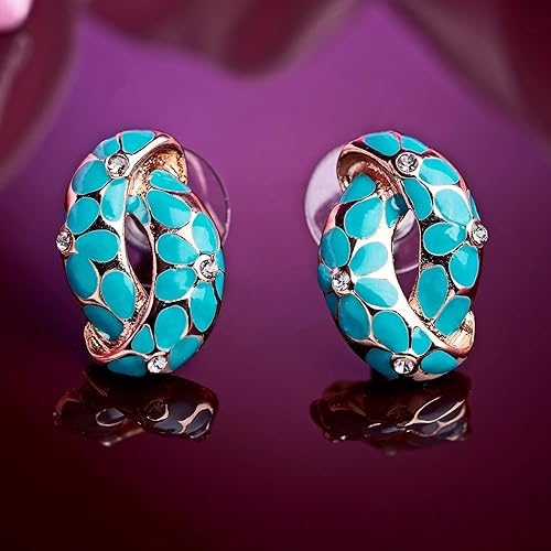 LukGud 24 Kt Gold Plated Earrings With Green Coloured Flower Print For Women