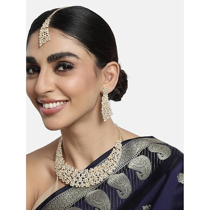 LukGud Gold-plated Brass and Cubic Zirconia Necklace Earrings Set for Women & Girls