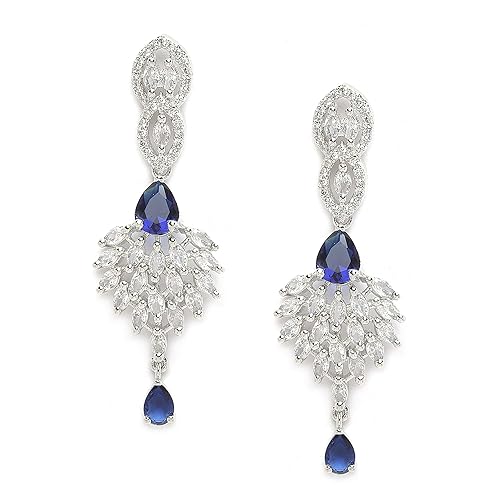 LukGud  Rhodium-Plated American Diamond Studded Handcrafted Spiked Drop Earrings For Girls and Women