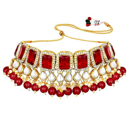 LukGud Crystal Faux Pearl Kundan Necklace & Jewelry Set Gift for Women