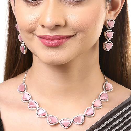 LukGud American Diamond Studded Jewellery Set For Women and Girl