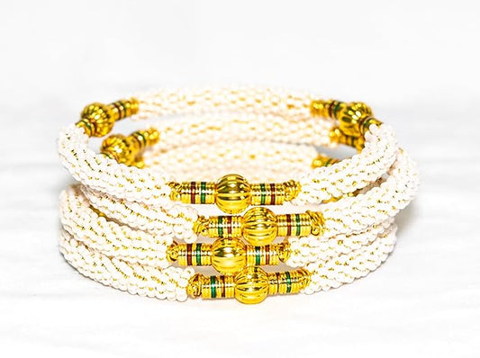 LukGud Traditional Pearl Studded Gold Plated Bangles Set for Women and Girls - 4 Bangles