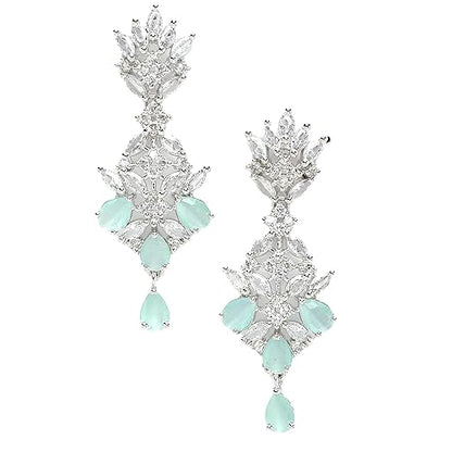 LukGud Oxidised Silver-Plated American Diamond studded Spiked Shaped Drop Earrings for Girls and Women