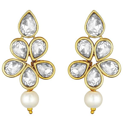 LukGud 18k Gold Plated Traditional Kundan & Pearl Studded Necklace Jewellery Set For Women