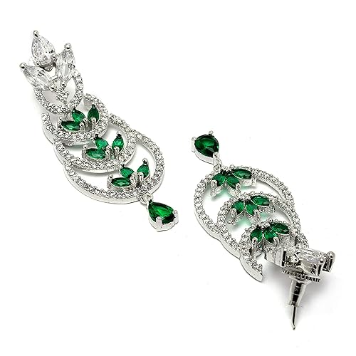 LuKGud Oxidised Silver-Plated American Diamond studded Crescent Drop Earrings for Girls and Women