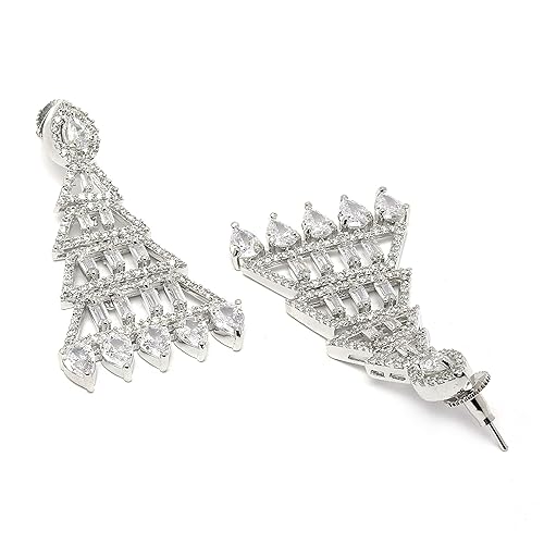 LukGud Oxidised Silver-Plated American Diamond studded Triangular Shaped Drop Earrings for Girls and Women