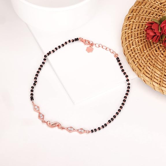 LukGud Silver Rose Gold Love Forever Beaded Anklets (Single) |Valentine Gift for Girlfriend Wife Women & Girls |