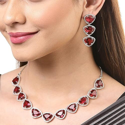 LukGud American Diamond Studded Jewellery Set For Women and Girl