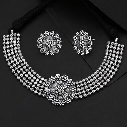 LukGud Classic German Silver Oxidised Jewellery Set Traditional Choker Necklace Set for Women and Girls