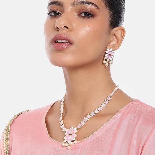 LukGud Designer Ethnic Pearl Necklace Set Versatile Chic for Women & Girls