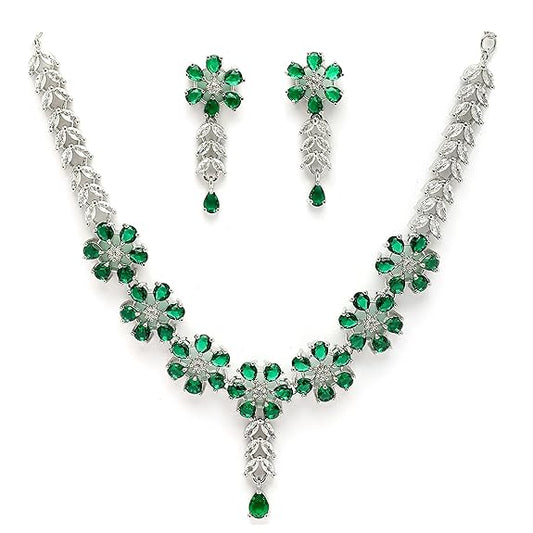 LukGud American Diamond Studded Necklace Earrings Jewellery Set for Girls and Women