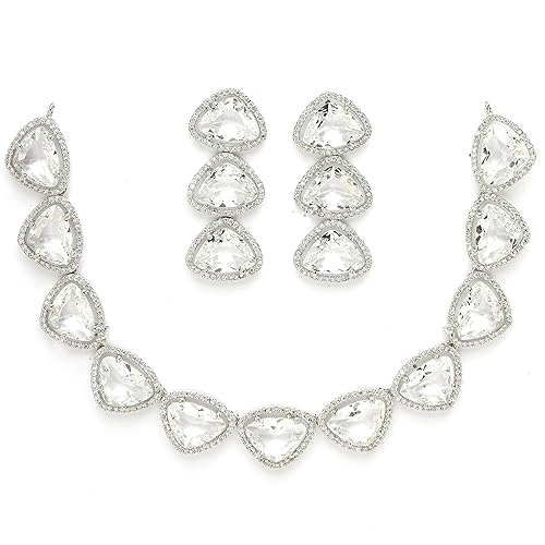 LukGud American Diamond Studded Jewellery Set For Women and Girl