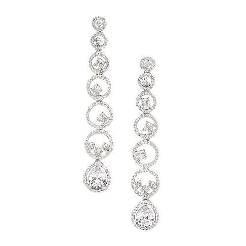 LukGud Oxidised Silver-Plated American Diamond studded Circular Shaped Drop Earrings for Girls and Women