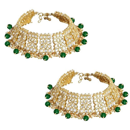 LukGud  Gold Plated Bridal Kundan Anklets for Women