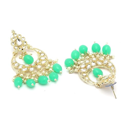 LukGud Gold-Plated Kundan studded Crescent Shaped Chandbali Earrings for Girls and Women