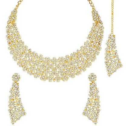 LukGud Gold-plated Brass and Cubic Zirconia Necklace Earrings Set for Women & Girls