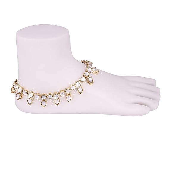 LukGud  Gold Plated Kundan Payal Anklets Jewellery for Women & Girls