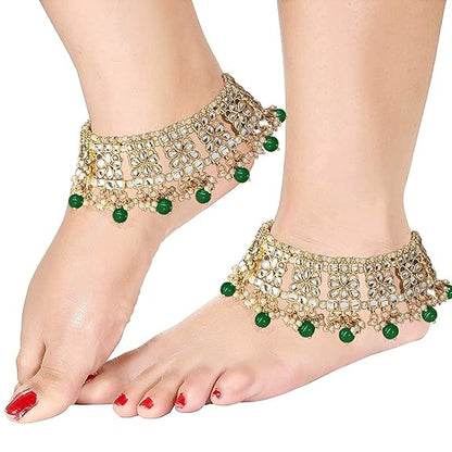 LukGud  Gold Plated Bridal Kundan Anklets for Women