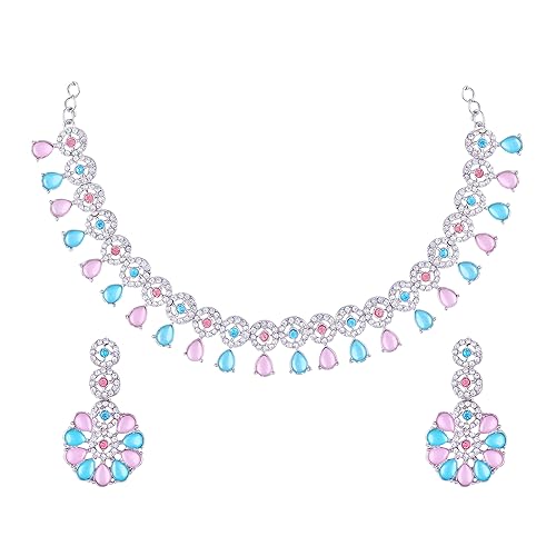LukGud American Diamond Necklace Jewellery Set with Earrings for Women