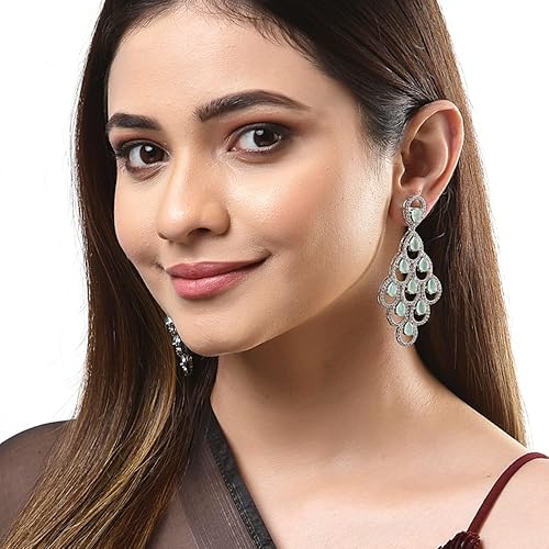 LukGud American Diamond Studded Contemporary Drop Earrings Jewellery For womens