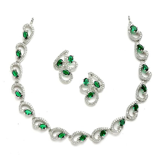 LukGud American Diamond studded Necklace and Drop Earrings Jewellery Set for women