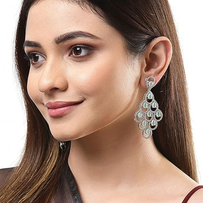 LukGud American Diamond Studded Contemporary Drop Earrings Jewellery For womens