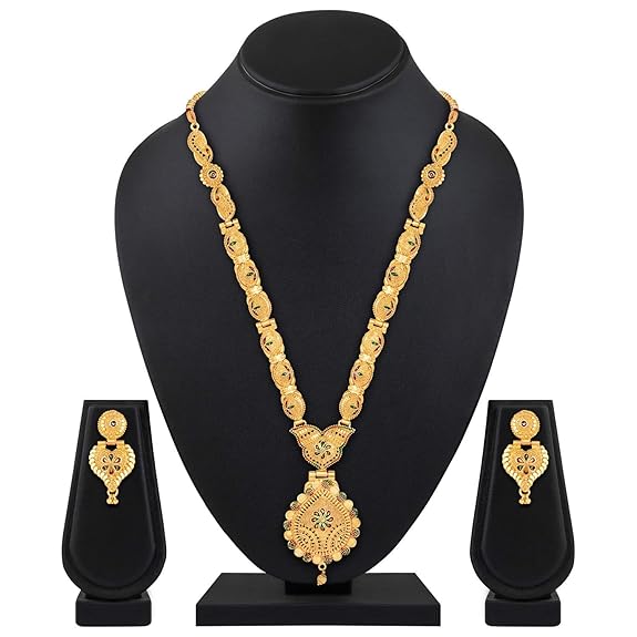 LukGud Latest Long Design Necklace Set For Women Traditional One Gram Gold Plated Jewellery Set for Women (Golden)