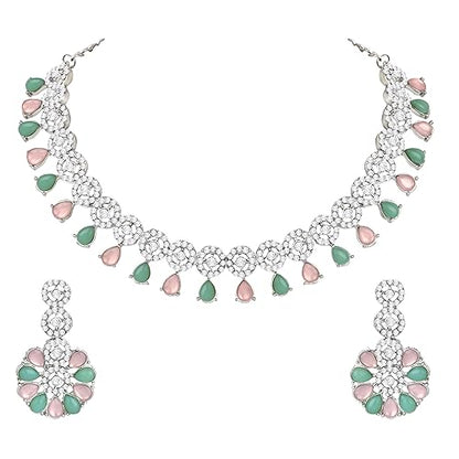LukGud American Diamond Necklace Jewellery Set with Earrings for Women