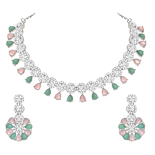 LukGud American Diamond Necklace Jewellery Set with Earrings for Women