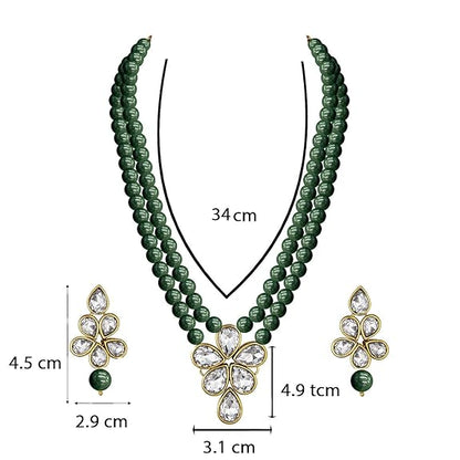 LukGud 18k Gold Plated Traditional Kundan & Pearl Studded Necklace Jewellery Set For Women
