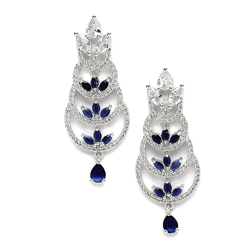 LuKGud Oxidised Silver-Plated American Diamond studded Crescent Drop Earrings for Girls and Women