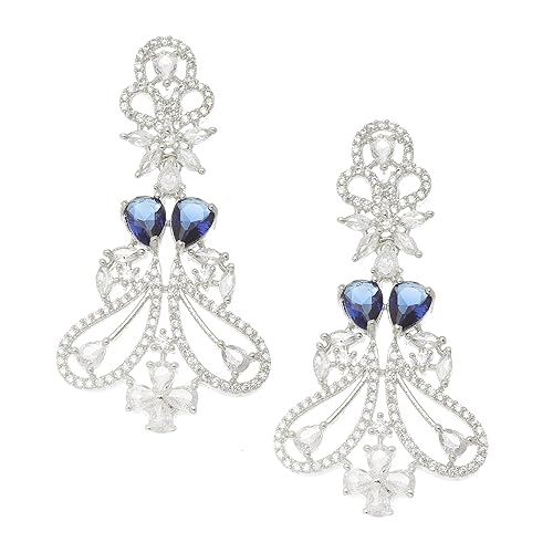 LukGud Rhodium-Plated American Diamond Studded Paisley Shaped Drop Earrings For Girls and Women