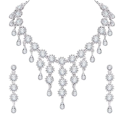 LukGud Diamond Necklace Set with Earrings for Women and Girls