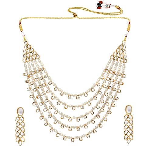 LukGud Faux Pearl Kundan Layered Necklace & Jewelry Set Gift for Women