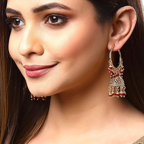 LukGud Gold Plated Copper Black & Gold-Toned Dome Shaped Jhumkas Earrings Jewellery For Wormen and Girls