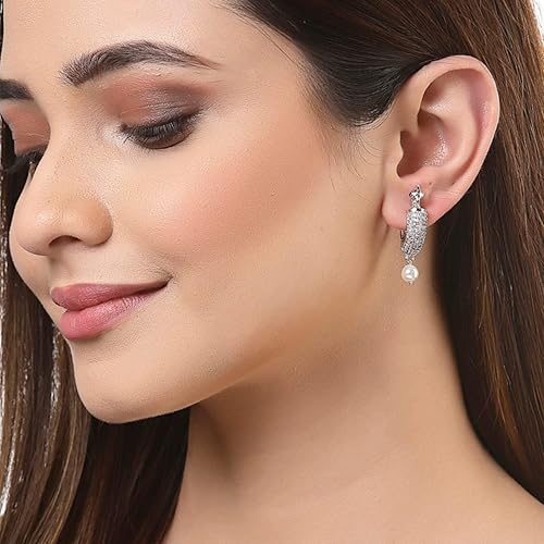 LukGud Rose Gold Plated Crescent Contemporary Floral Embelished Designed Stud Earring Jewellery For Girls and Women