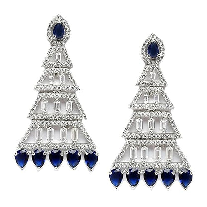 LukGud Oxidised Silver-Plated American Diamond studded Triangular Shaped Drop Earrings for Girls and Women