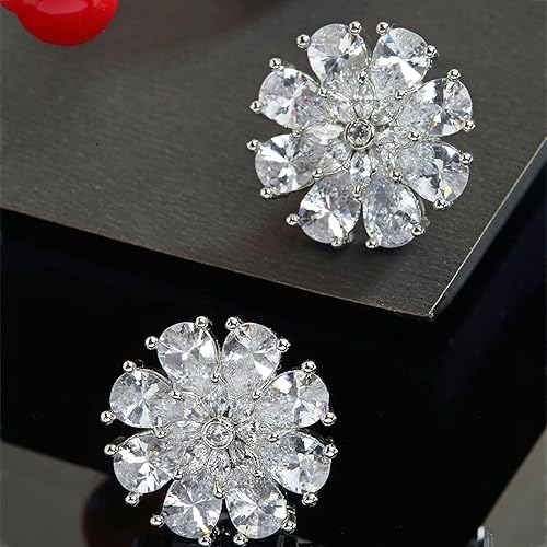 LukGud Stud Rhodium Plated AD American Diamond Flower-Shaped Earrings Ear Studs Jewellery For Women and Girl