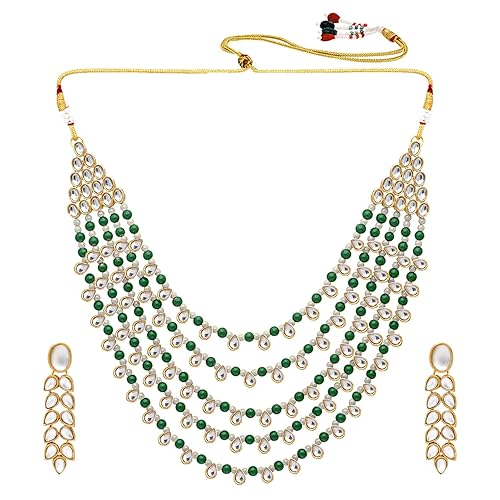 LukGud Faux Pearl Kundan Layered Necklace & Jewelry Set Gift for Women
