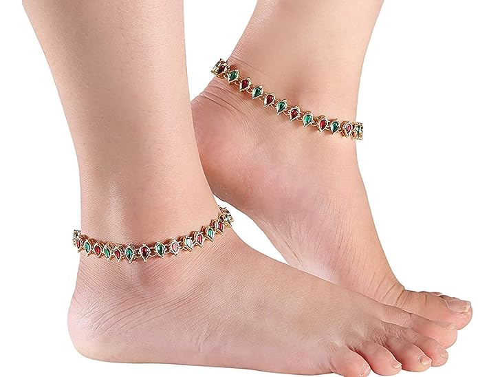 LukGud Women's/Girls Traditional Gold Plated Alloy Kundan Payal Anklets Jewellery