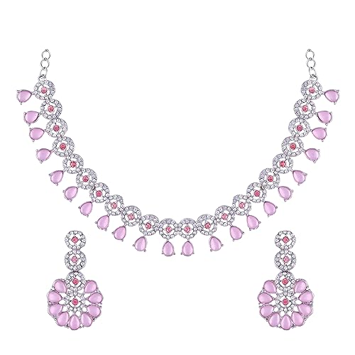 LukGud American Diamond Necklace Jewellery Set with Earrings for Women