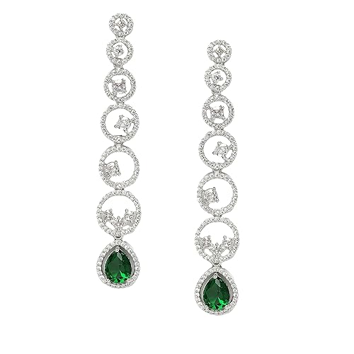 LukGud Silver-Plated American Diamond studded Circular Shaped Drop Earrings for Girls and Women