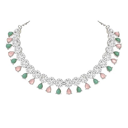 LukGud American Diamond Necklace Jewellery Set with Earrings for Women