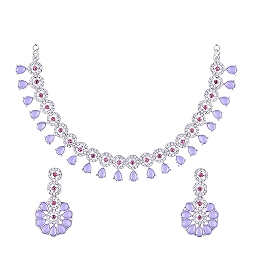 LuKGud American Diamond Necklace Jewellery Set with Earrings for Women