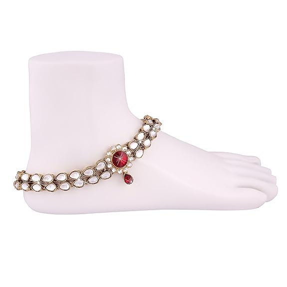 LukGud Gold Plated Kundan Payal Anklets Jewellery for Women & Girls