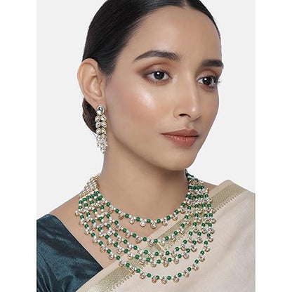 LukGud Faux Pearl Kundan Layered Necklace & Jewelry Set Gift for Women
